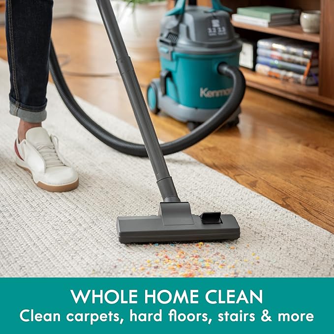 Kenmore KW3030 Wet Dry Canister 3.2 Gallon 2.5 Peak HP Vacuum Cleaner with Extension Wands Tool Storage & Wall Bracket for Garage, Car, Home, 3.2 Gallons, Green