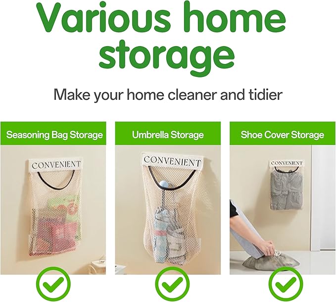 2Pcs Sticky Wall Mount Trash Bag Holder Dispenser - Under Sink & Cabinet Door Adhesive Organizer for Kitchen, Bathroom, Car, Laundry - Reusable Mesh Storage Bags JREEPEE