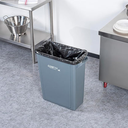 Restaurantware-Clean Tek Professional 15 Gallon Trash Can, 1 Slim Rectangle Waste Basket - With Handles, Space Saving, Gray Plastic Garbage Bin, For Commercial Space, Office, Store, Cafe, And More