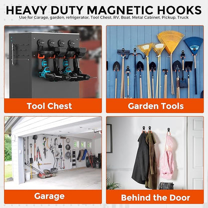 Large Strong Magnetic Hooks Heavy Duty Garage Big Magnet Hooks Extra Strength Magnetic Utility Storage Hook Hanger with Anti Slip Coating for Garden Indoor Outdoor Hanging Tools 2 Pcs Orange