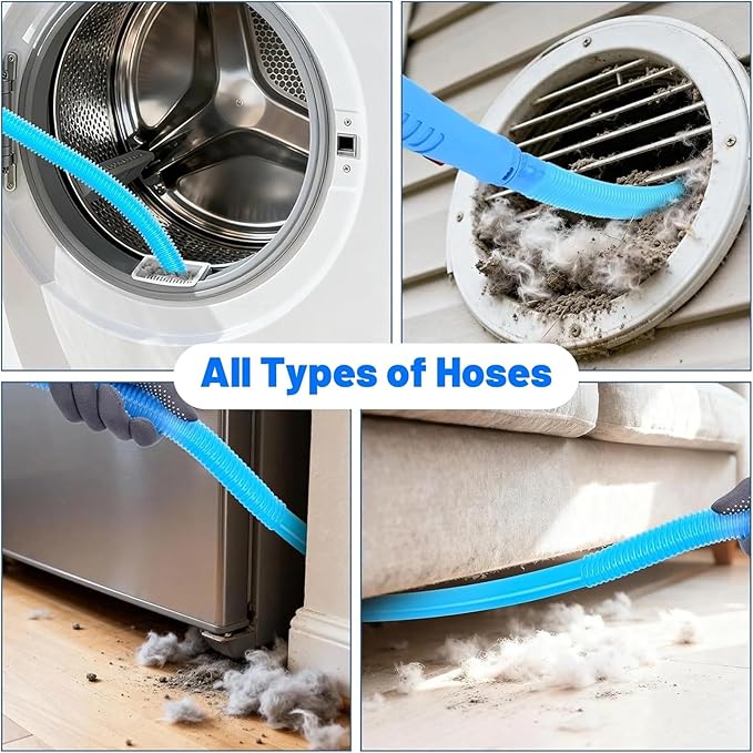 5 Pieces Dryer Vent Cleaner Kit Universal Vacuum Hose Attachment and Flexible Lint Brush for Quick Dryer Duct Cleaning & Lint Remover, Blue