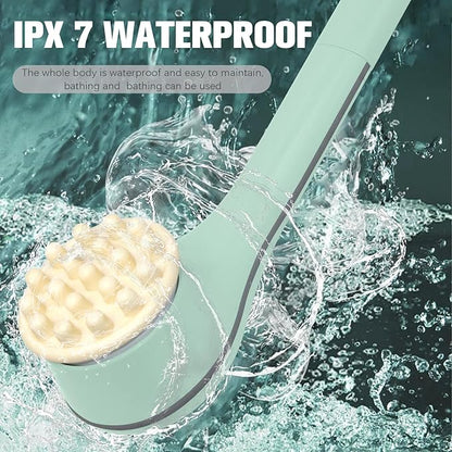 Electric Body Brush, Electric Body Scrubber, Long Handle Body wash applicator, Silicone Back Brush, 6 Shower Brush Heads ，for Cleaning, Massage and Exfoliation (Light Green)