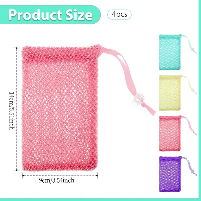 4 Pack Soap Savers for Bar Soap Exfoliating Net Mesh for Shower Holder Mesh Foaming Bag for Bath & Shower (5.5 x 3.5 in, 4 Colors)