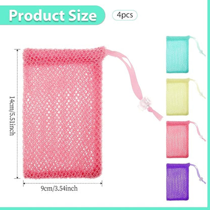 4 Pack Soap Savers for Bar Soap Exfoliating Net Mesh for Shower Holder Mesh Foaming Bag for Bath & Shower (5.5 x 3.5 in, 4 Colors)