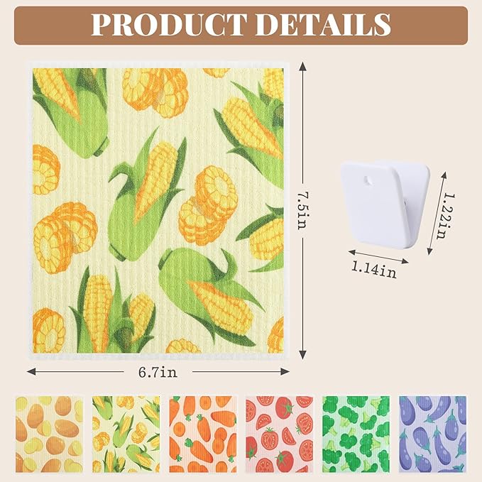 Homaxy Swedish Dishcloths for Kitchen, 8 Pack Vegetable Reusable Paper Towels with Clips, Absorbent Cellulose Sponge Dish Cloths for Washing Dishes, Non-Scratch & Odor-Free Dish Rags