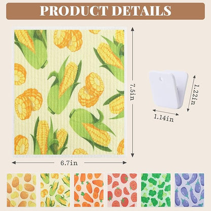 Homaxy Swedish Dishcloths for Kitchen, 8 Pack Vegetable Reusable Paper Towels with Clips, Absorbent Cellulose Sponge Dish Cloths for Washing Dishes, Non-Scratch & Odor-Free Dish Rags