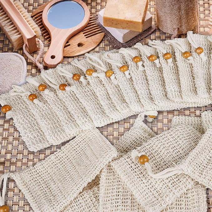 50 Soap Bags Mesh Exfoliating, 100% Natural Sisal Soap Pouch, Soap Savers for Shower Use Like Massaging And Scrubbing(5.3 × 3.7inches)