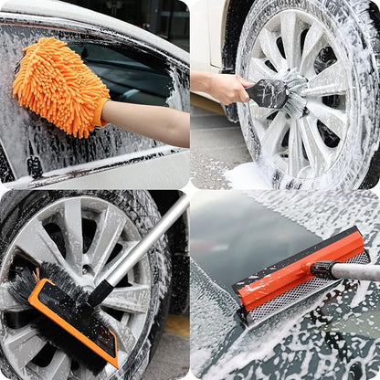 Wontolf 62'' Car Wash Brush with Long Handle, Scratch-Free Soft Bristles Sturdy Car Wash Mop, Complete Cleaning Brush Kit Wash Mitt Towel Windshield Squeegee Wheel Tire Brush for Car Truck RV Orange