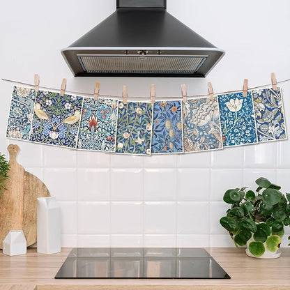 8Pcs Blue Floral Swedish Dishcloths Cotton Kitchen Towel Vintage Flower Absorbent Dish Towel for Home Kitchen Housewarming Cleaning, 7 x 8 Inch