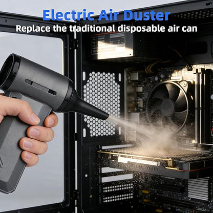 ODISTAR Compressed Air Duster - 130000 RPM Super Power Electric Air Duster, Rechargeable Cordless Air Blower with Stepless Speed Adjustable for Computer, Keyboard, Car, Home, Office