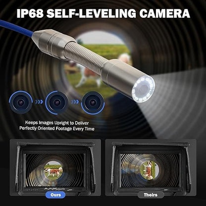 ZELCAN Self-Leveling Sewer Camera with Locator, Drain Camera 165FT with 9 in. LCD Screen, Waterproof IP68 Borescope Plumbing with 12 LED Lights, with 512Hz Transmitter and Receiver(32GB Card)