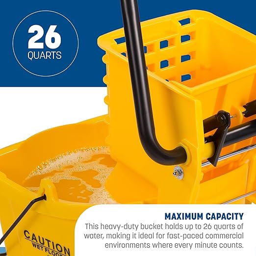 SPARTA Commercial Mop Bucket with Side Press Wringer, Floor Cleaning Essentials for Commercial and Home Use 26 Quart Capacity, 1 Count, Red