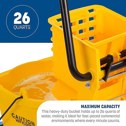 SPARTA Commercial Mop Bucket with Side Press Wringer, Floor Cleaning Essentials for Commercial and Home Use 26 Quart Capacity, 1 Count, Red