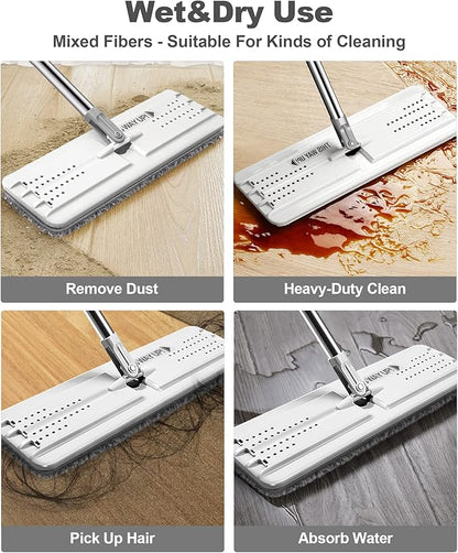 JOYMOOP Flat Mop Pads, Microfiber Mop Cleaning Pads, Washable Pads, Pads Replacement Flat Mop or Mop Bucket Set, Pack of 4 Refills 15inch - Grey and Stripe
