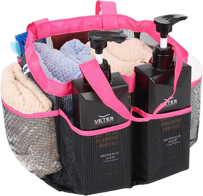 2 Pack Haundry Mesh Shower Caddy Tote Bag Hanging Portable Toiletry Bag College Dorm Essentials Quick Dry Bath Organizer for College Dorms, Gym, Camp for Bathroom Accessories(Pink+Blue)
