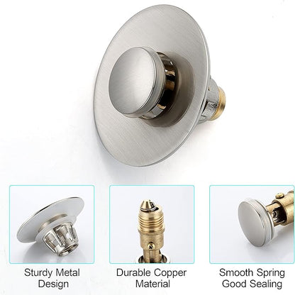 Universal Bathroom Sink Stopper - Bounce Wash Basin Drain Filter, Brushed Nickel Pop Up Drain Stopper, Bullet Core Push Type Sink Stopper, Sink Drain Plug with Anti-Clogging Strainer, for 1.1-1.5 inch
