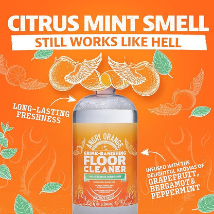 ANGRY ORANGE Hardwood Floor Cleaner - No-Rinse, Pet-Safe, Residue Free Multi-surface Cleaning Solution for Pet Urine, Grime & Everyday Dirt - Made in USA - Citrus Mint - 32 oz - Value 2 Pack