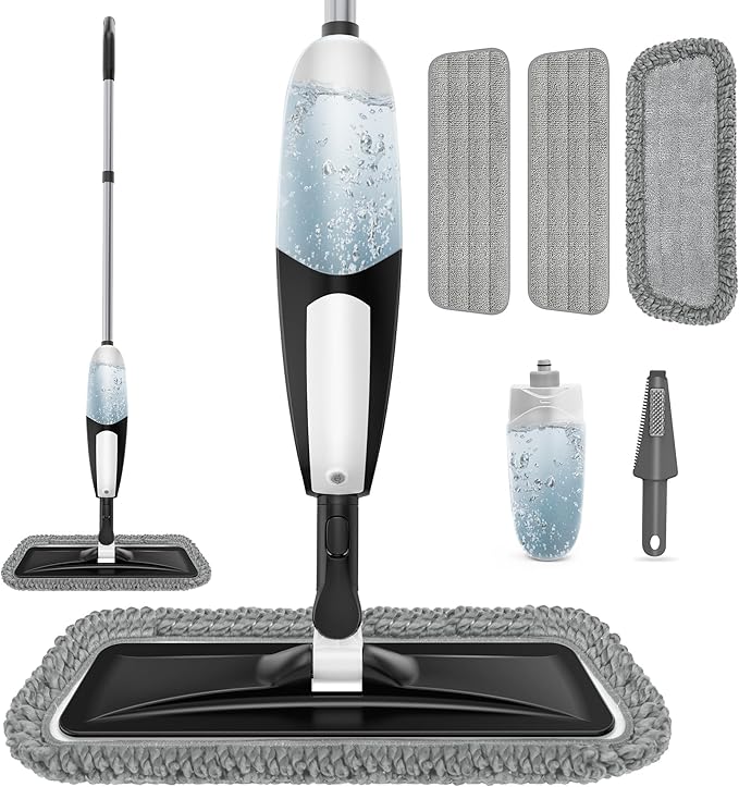 Spray Mop for Floor Cleaning: Microfiber Wet Dry Mop for Hardwood Laminate Tile Wood Vinyl, 360° Swivel Head Lightweight Flat Floor Mops with 3 Washable Reusable Pads & Refillable Bottle