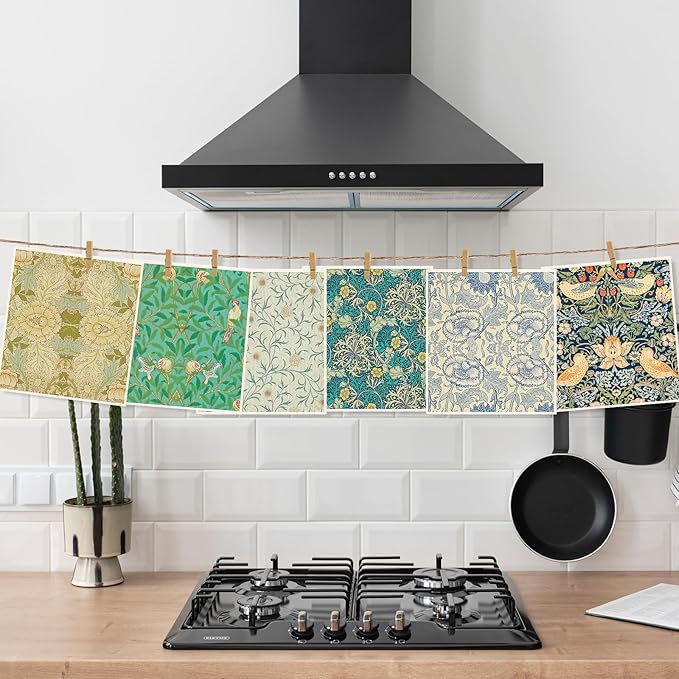 JarThenaAMCS 6 Pcs William Morris Swedish Kitchen Dishcloth Greenery Vines Flower Absorbent Cotton Kitchen Towels Reusable Dish Towels for Party Home Housewarming Cleaning Counter Wipes, 7 x 8 Inch