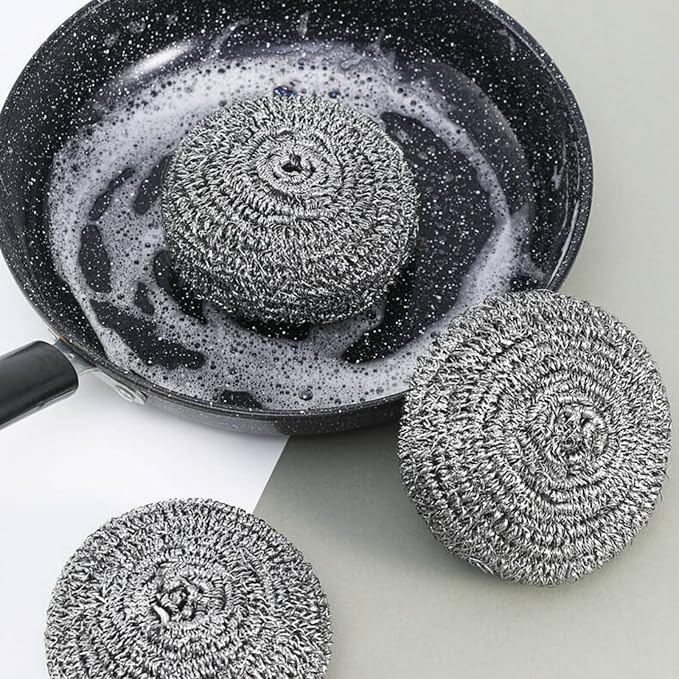 Stainless Steel Scouring Ball, Kitchen Cleaning Scrubber for Pots, Sinks and Bowls (6)