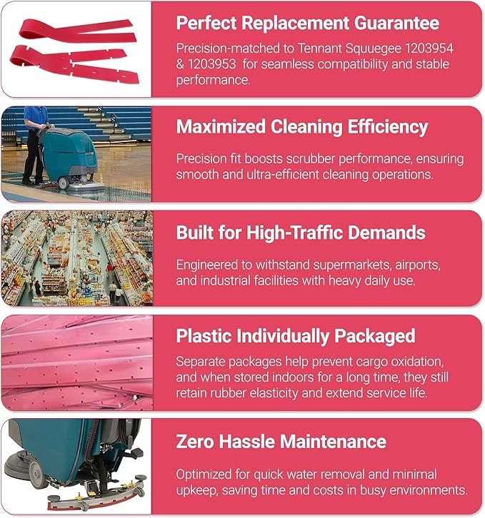 Commercial Hand Push Floor Scrubber Machine Front and Rear Scraper Blades Fits Tennant T300E T300 T260 Floor Scrubber Tennant Squeegee Blade Kit 1203954&1203953 Replacement Parts (4)