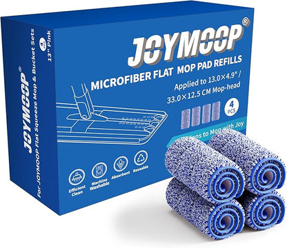 JOYMOOP Microfiber Mop Pads Replacement for JOYMOOP Flat Mop Bucket Set, Pack of 4 Refills 13-inch - Slate Blue