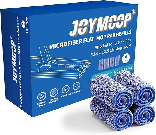 JOYMOOP Microfiber Mop Pads Replacement for JOYMOOP Flat Mop Bucket Set, Pack of 4 Refills 13-inch - Slate Blue