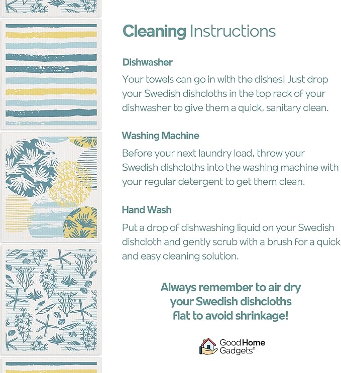 Swedish Dishcloths for Kitchen | 12-Pack Ocean Collection | Absorbent Reusable Swedish Dishcloths, Eco-Friendly Cellulose Sponge Dishtowels