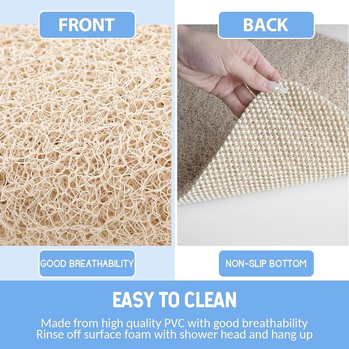 Hargiis Non Slip Bathtub Mat, Foot Scrubber Anti Slip Fast Drying Shower Mat for Tub, Floor,Bathroom, Home, Kitchen, Hotel, Beige, 24x16 Inches