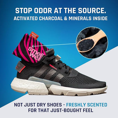 SmellWell - Scented Shoe Deodorizer Inserts - Odor Eliminators - Activated Bamboo Charcoal + Minerals - Natural Fresheners for shoes, bags, gloves - 2 x 1.8oz Original Size Geometric Orange