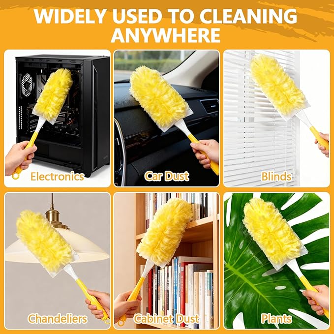40 Pack Duster Refills Kit Disposable for Swiffer Duster Handle,360° Deep Cleaner Heavy Duty Replacement with 1 Handle,for Home, Blinds, Car, Pet, Furniture, Fans(Yellow)