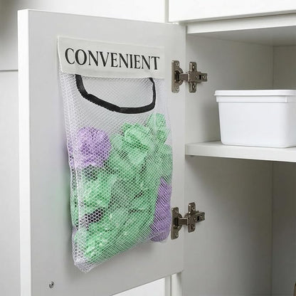 4PCS Grocery Bag Holder, Mesh Plastic Bag Holder for Cabinet, Sticky Wall Mount Storage Dispensers, Recycling Garbage Folding Hanging Storage Bags Grocery Bags Holders White