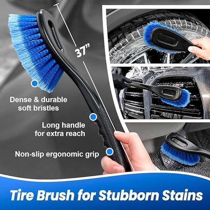 ARTIPOLY 65'' Five-Sided Car Wash Brush with Long Handle, Scratch-Free Car Cleaning Kit with Soft Wash Brush, Tire Brush, Window Squeegee, Car Wash Mitt, Microfiber Cleaning Head & Extension Pole
