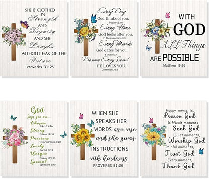 6 Pcs Christian Kitchen Towels Swedish Religious Dish Towels Reusable Bible Verse Cross Dishcloths Wipes Scripture Cleaning Hand Towel Bathroom Christian Gift for Women Inspirational Church