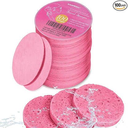 GAINWELL 100PCS Compressed Facial Sponges, Cleansing, for Personal Spa Esthetician Use, Pink