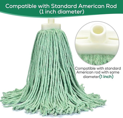 Matthew Cleaning Screw-on Heavy Duty Cotton Wet Mop Replacement Heads(Green, Medium,3Pack) with 2 Pack Microfiber Cloth for Residential & Commercial Floor Cleaning Use- Fit Standard American Screw