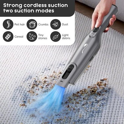 Cordless Handheld Vacuum, Lightweight Portable Hand Vacuum Cleaner with LED Light,Rechargeable Hand Held Vacuum with One-Touch Empty, Powerful Suction for Office, Home,Car, Silver
