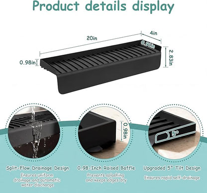 Silicone Sink Edge Protector Splash Guard,Sink Granite Edge Protector,20x4 Inch with Suction Cups & 5°Tilt, Cuttable for Kitchen Bathroom Countertops, Granite Quartz Surfaces (Black)