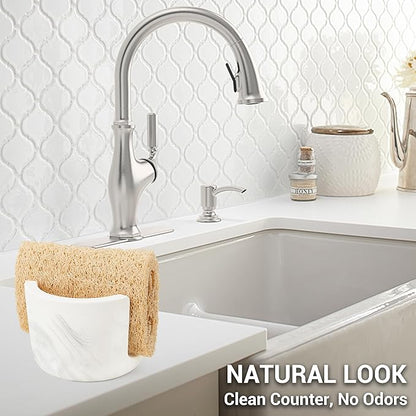 Diatomite Sponge Holder for Kitchen Sink Counter, Quick Drying, Fast Water Absorbent Stone Tray, 1 Slot Dish Sponge Rack, Kitchen Organizer, White Marble Pattern