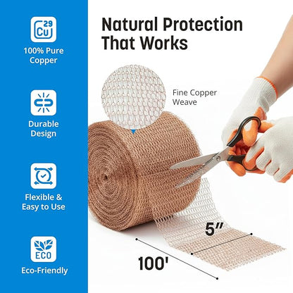 Coldbreak Copper Mesh Rodent Control – 5" x 100' Rustproof Copper Wool Roll for Wall Hole Filler, Rodent Control, Bat & Snail Blocker – Perfect for Hole Sealing, Gardening & Water Pipe Openings