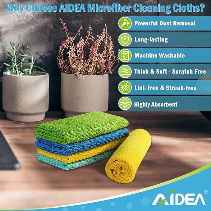 AIDEA Microfiber Cleaning Cloth, 500PK, Soft Absorbent Rags, Shop Towels, Microfiber Towels for Cars, Kitchen Towels, Dusting Cloth for Home, Window, Cleaning Supplies, 12"×12"