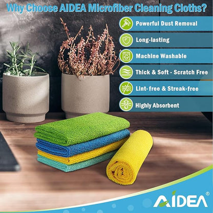 AIDEA Microfiber Cleaning Cloth, 500PK, Soft Absorbent Rags, Shop Towels, Microfiber Towels for Cars, Kitchen Towels, Dusting Cloth for Home, Window, Cleaning Supplies, 12"×12"