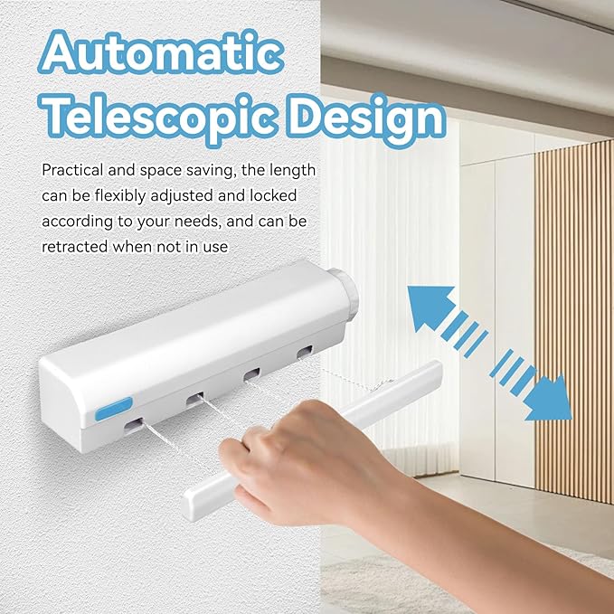Retractable Clothesline, 5 Line Retractable Indoor Clothesline Wall Mounted Telescopic Clothes Drying Rack Punching Installation Laundry Line (Five Ropes)