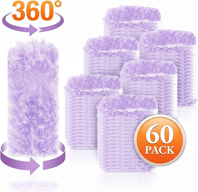 Dusters Refills 60 Count 360°Double-Sided Electrostatic Dusting Pads with Upgraded Thick Fibers, Disposable Duster Heads for Blinds Ceiling Fans Furniture Compatible with Swiffer Dusters（Purple）