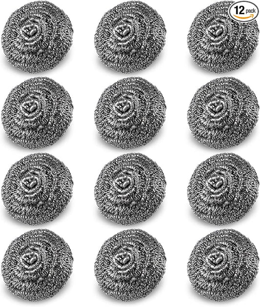 12 Pack Steel Wool Scrubber Pads, Stainless Steel Scrubber, Scrubbing Scouring Pad, Steel Wool Scrubbers for Pots and Pans, Stoves,Broiler Racks,Grills and More