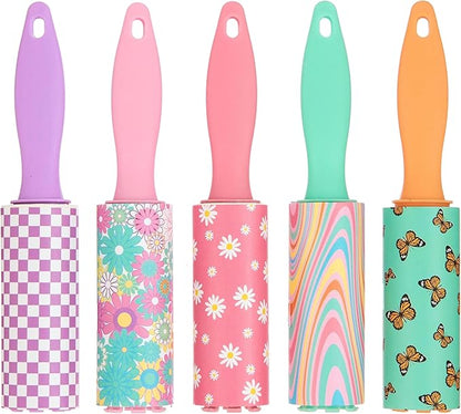 5pc Retro Mini Lint Roller Value Pack – Colorful Compact Rollers for Travel | Pet Hair & Lint Remover for Clothing & Household Use | Portable On-the-Go Lint Removers