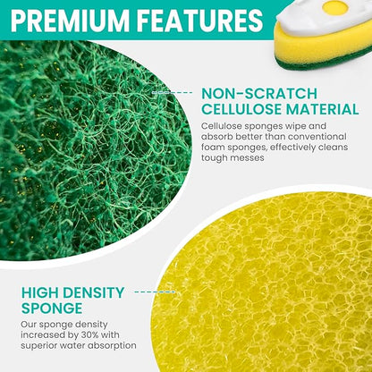 HELIME Heavy Duty Dish Wand Refills Kit with Handle, 6 Non Scratch Dishwand Refill Pack, Replacement Sponge Heads Set, Soap Control Dispenser Leak-Free Scrub for Cleaning Dishes Sink Washing Tool