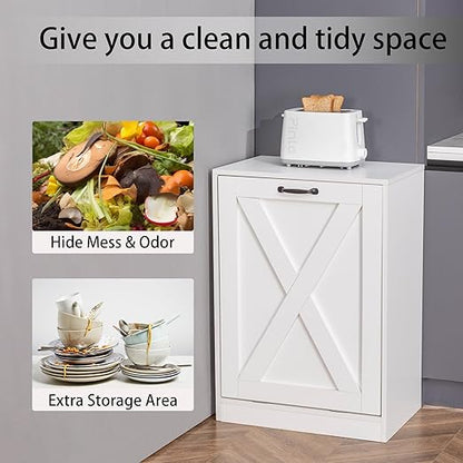 Zvyteay 13 Gallons Tilt Out Trash Can Cabinet, Wooden Free Standing Kichen Waste Bin Recycling Cabinet Hidden Trash Cabinet (White)