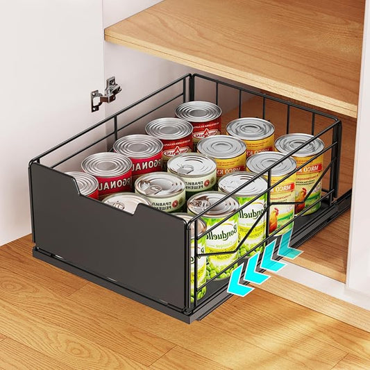 iSPECLE Pull Out Cabinet Drawer - For (12" - 36") Wide Cabinet, No Drilling Ideal for Renter, Easy Slide Out Access Items No More Digging, Large Capacity Store More for Kitchen Pantry Bathroom, 1 Pack