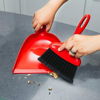Heavy Duty Whisk Broom Dustpan Combo with Red Handle and Black Fibers, 10.25-inch Wide dust pan Opening with 6.75-inch Wide Broom